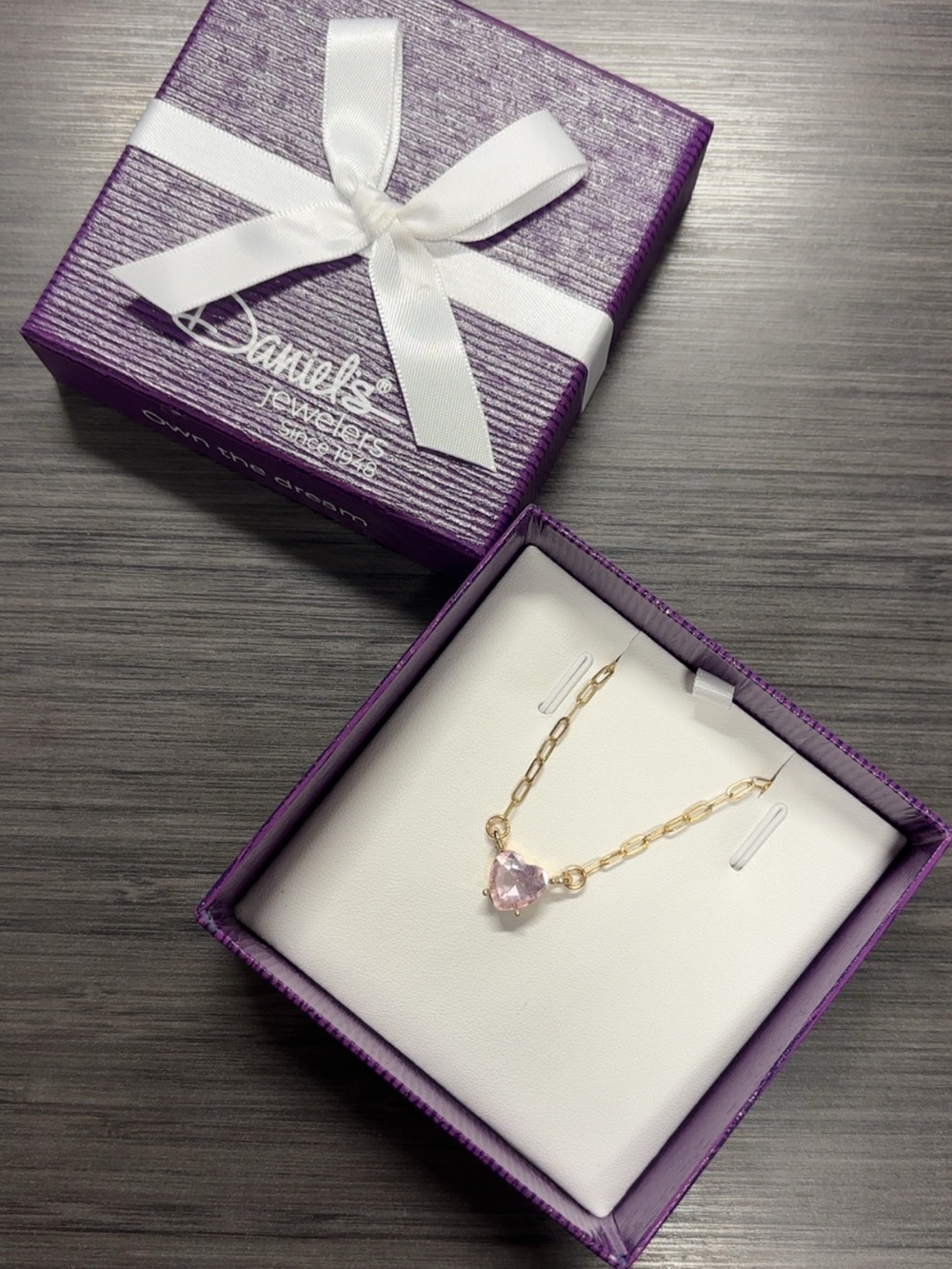Gold Heart Pendant Necklace with Pink Stone